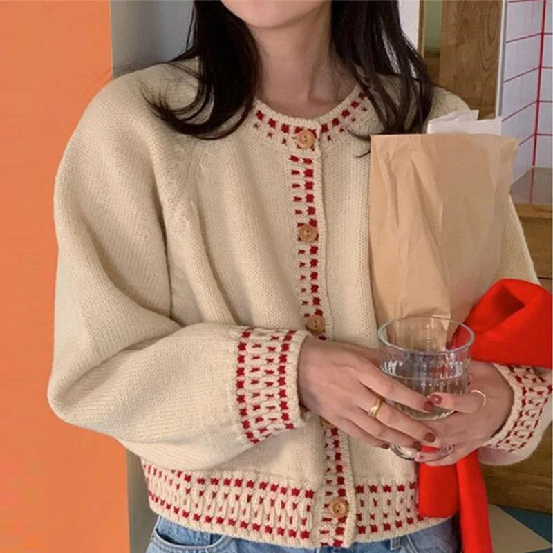 

Knitted Sweater Women Cardigans New Long Sleeve O-Neck Short Knit Sweater Cardigan Women Tops Knitwears Sueters De Mujer Q1469