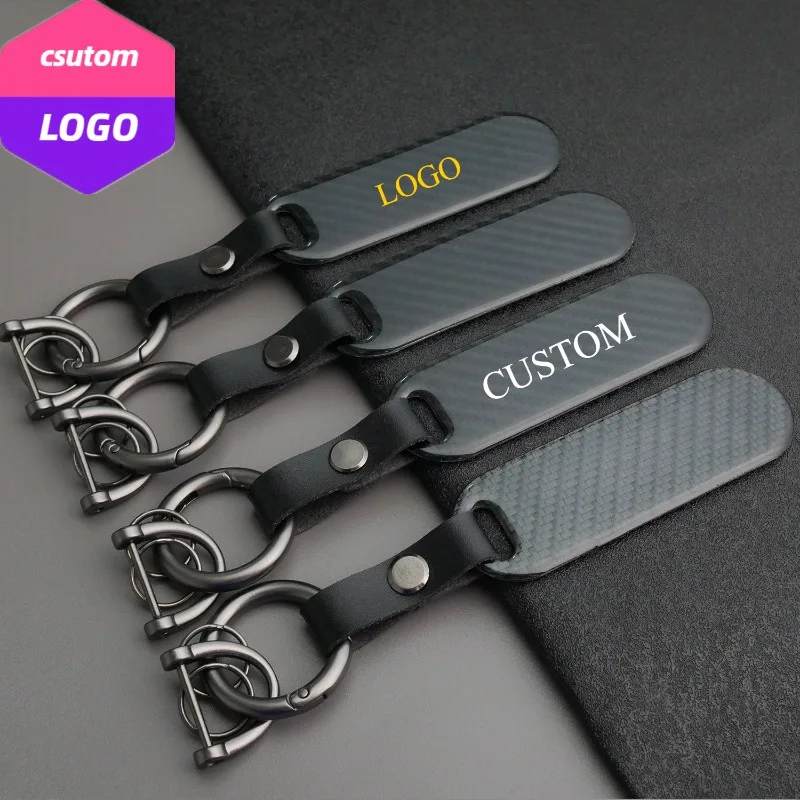 

Print Logo Carbon Fiber Car Motorcycle Leather Keychain Men‘s Women’s Custom Vintage Keyring Personalize Key Chains Holder