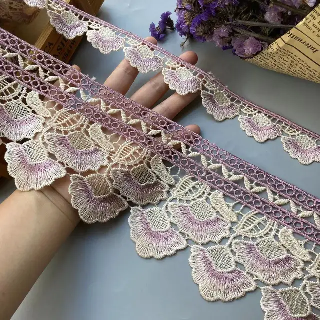 2 jardy haftu Fioletowy liść Kwiat Koronkowe wykończenia wstążki na sofę Wykończenia zasłon Sukienka Kostiumy Aplikacja Beżowy 10 cm 3 cm Nowy