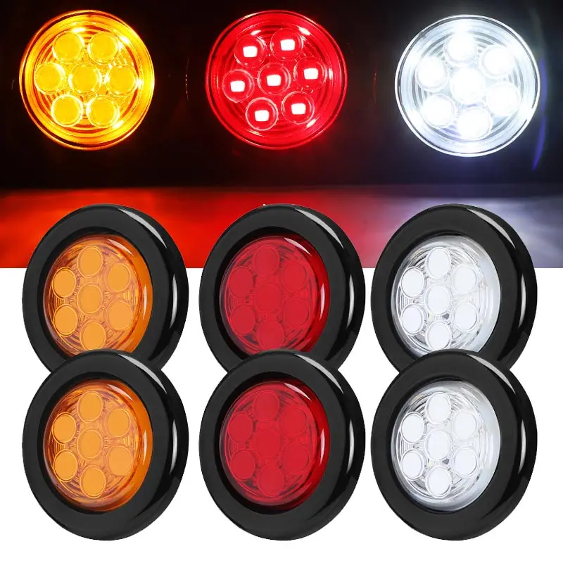 2 inch Round Side Marker Lights Indicator 7LED Truck Tail Light Clearance Lights For Car Truck Trailer Tractor Pickup Bus Lorry