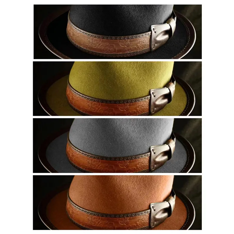 Classic Hot sale leather hemmed wool hat Fashion pure wool top hat fedora wool sombrero hombre bones masculinos