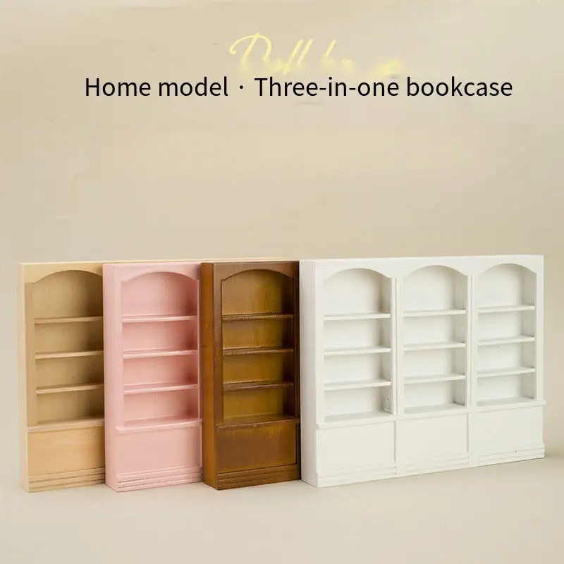 

1:12 DIY Miniature Dollhouse Furniture | European Style Triple Cabinet Bookshelf | Doll House Food Display Shelf Decoration
