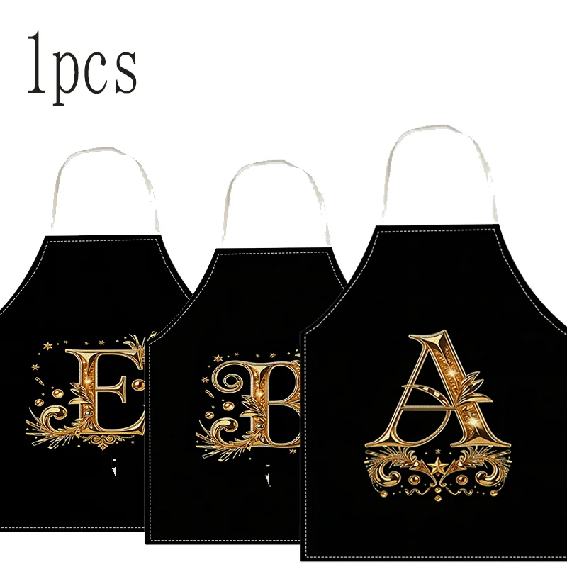The personalized gold-colored initial apron, suitable for kitchen cooking, baking, and barbecuing is an ideal gift for her linen