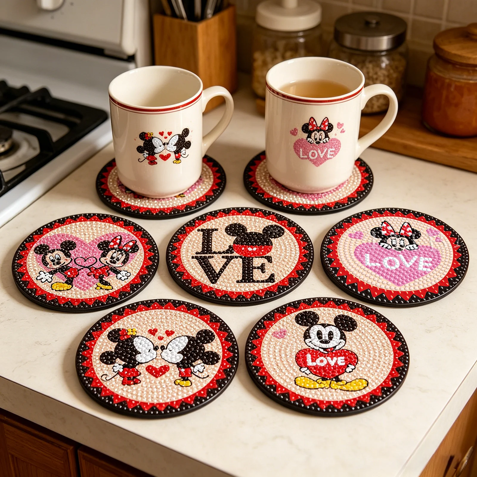 

Mickey Minnie Donald Duck DIY Rhinestone Studded Coaster, Non-Slip Cup Mat with Holder, Animal Ornament & Souvenir Gift