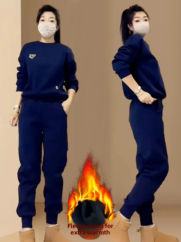 Dames Faionable Thiened Fce Hoodie Joggingbroek Set Casual Outfit 2026 Herfst Winter Nieuwe collectie Veelzijdig Comfortabel