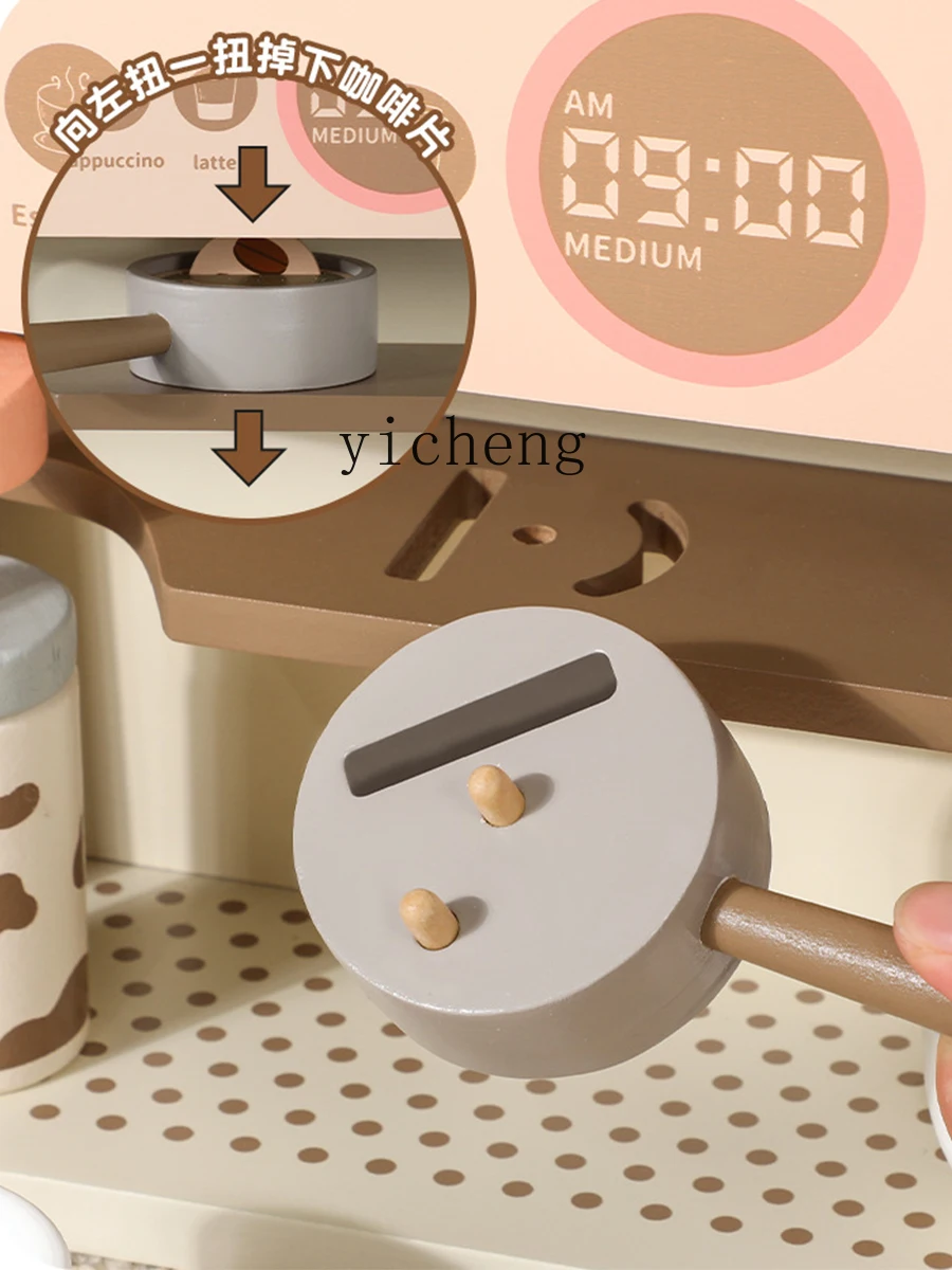 Zk Children's Wooden Simulation Small Mini Coffee Machine Small Household Appliances Afternoon Tea Parent-Child Interaction