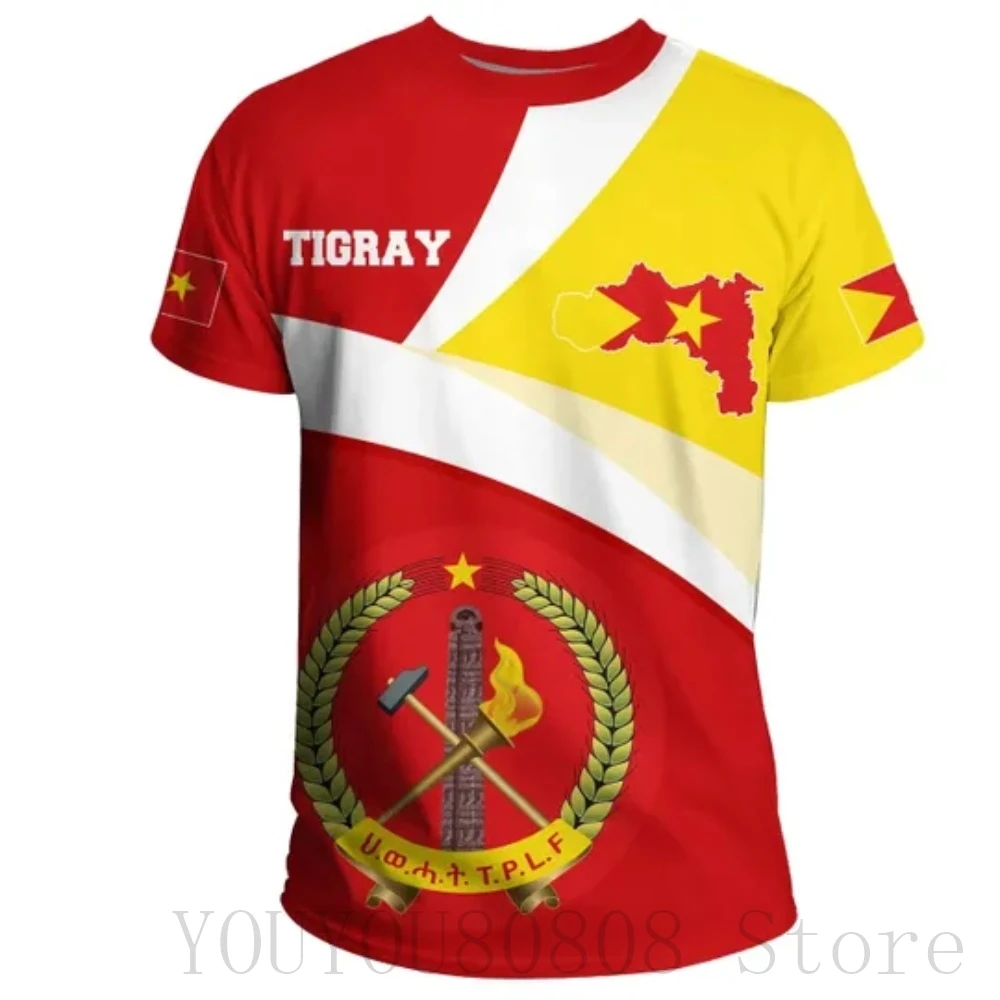 New Tigray Flag 3D Printing High Quality T-shirt Round Neck Men\'s Loose Casual T-shirt