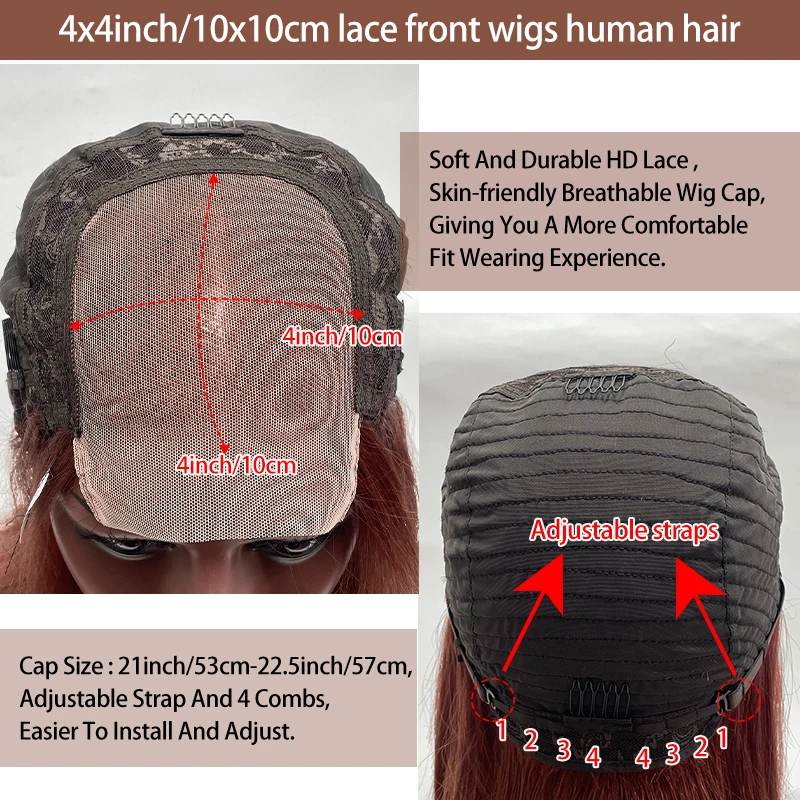 Peruca de renda reta para mulheres, cabelo humano pré-arrancado, linha fina natural, densidade de 150%, frente de renda 4x4, 33 #