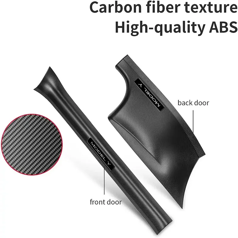 Front Rear Door Sill Guards For Tesla Model Y Carbon Fibre ABS Inner Protector Plate Cover Trim Car Anti-Dirty Bumper Kick Pad