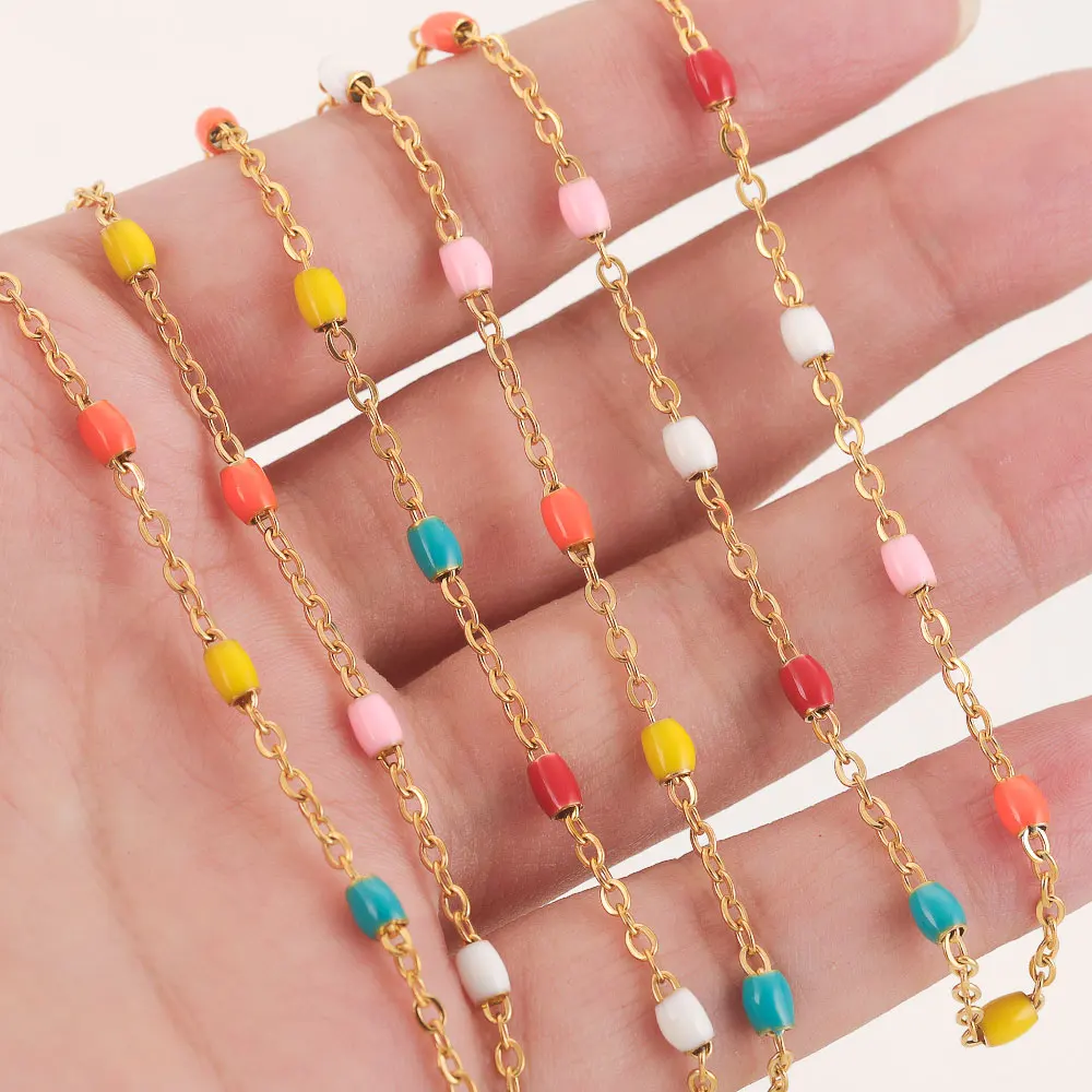 1 meter Stainless Steel Beaded Chain Multicolor Enamel for DIY Necklace Bracelet Jewelry Making Supplies Material Wholesale