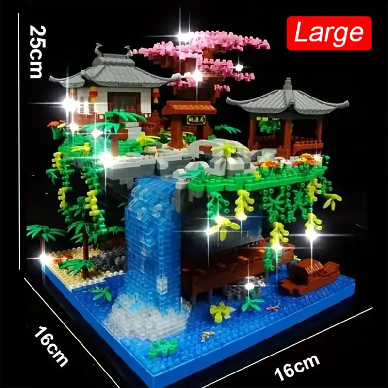 Tree House Building Blocks Peach Blossom Pool Air 3320Pcs Suzhou Garden DIY Assembly Bricks Toy LED Light Mini Diamond For Kid