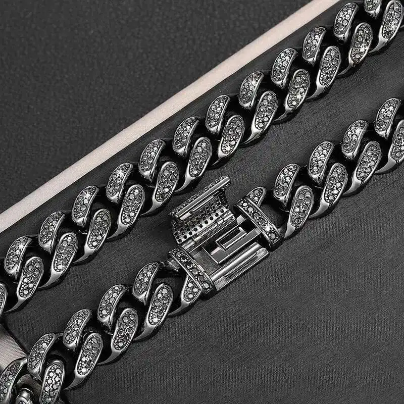 

Fresh Item 12mm Black Vvs Moissanite Iced Out Cuban Link Chain Hip Hop Fine Jewelry 925 Sterling Silver Diamond Cuban Necklace