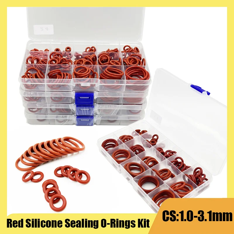 Красные силиконовые уплотнительные кольца 250-100 шт., уплотнительные кольца из Красного силикона VMQ, уплотнительные кольца, силиконовая шайба, резиновое уплотнительное кольцо, набор в ассортименте