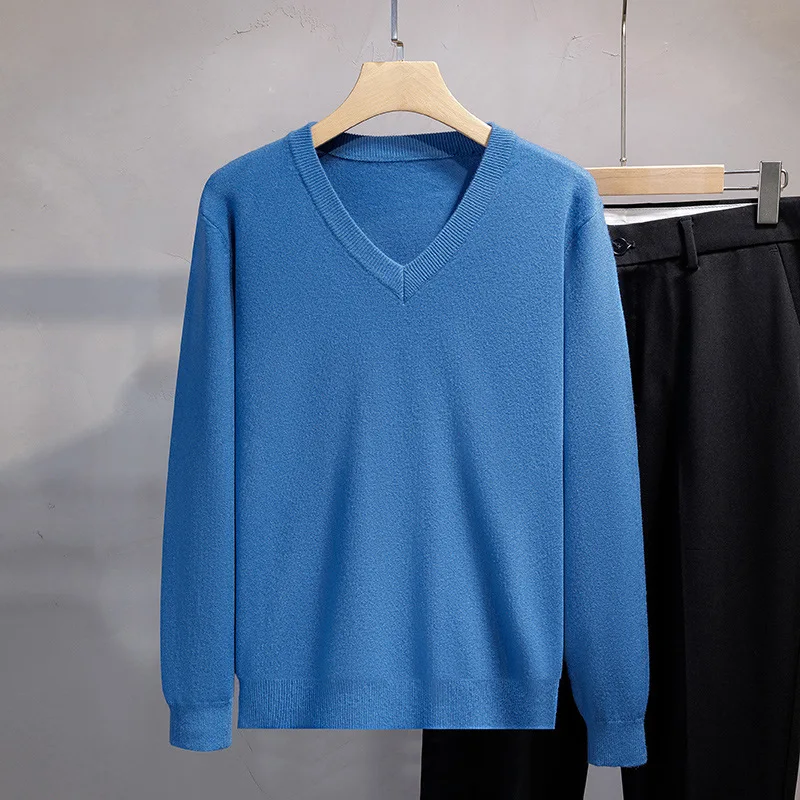 2026 Autumn and Winter New Commuter Men's Pullover Long-sleeved Fashion Urban V-neck Knitted Sweater Bottoming Shirt Top