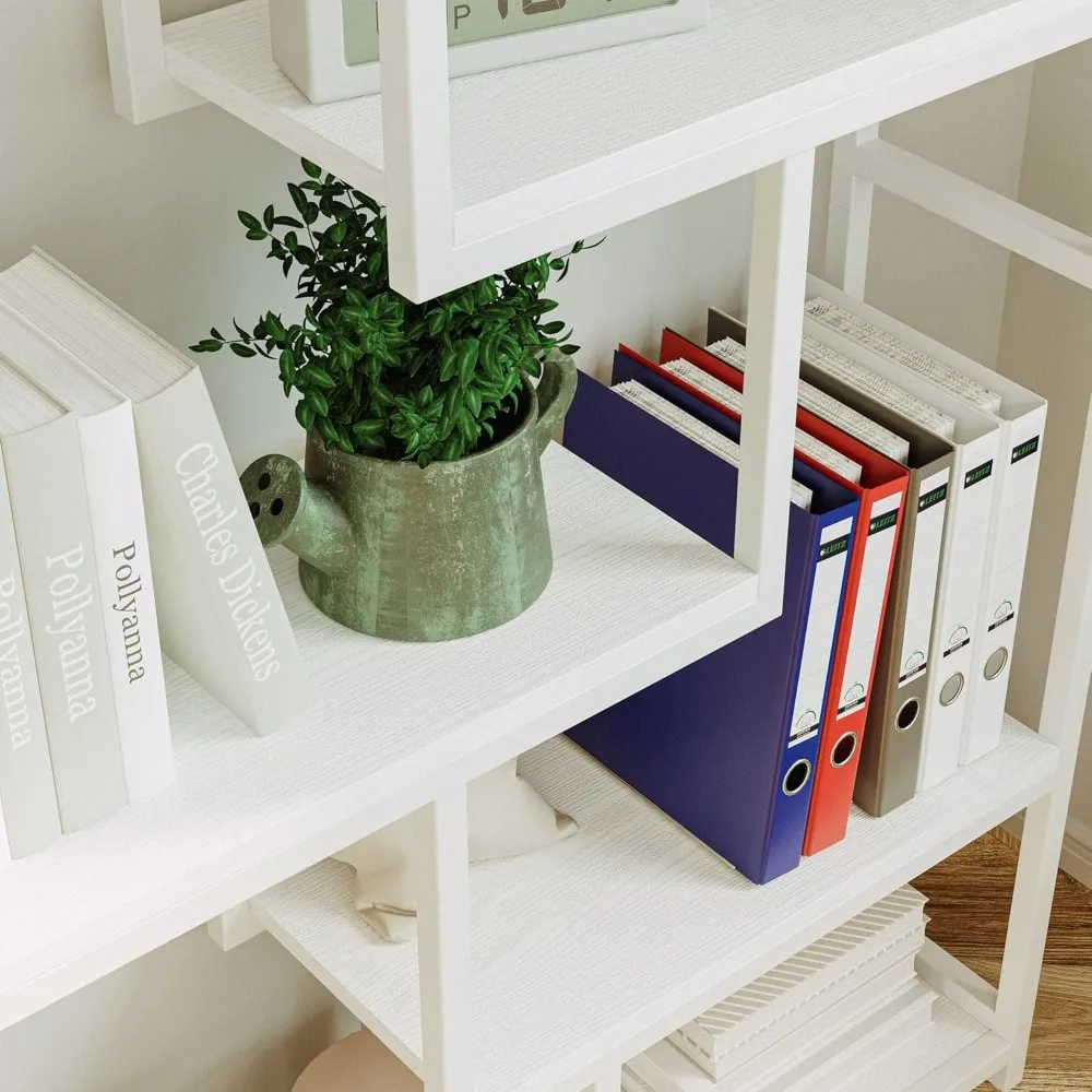 خزانة كتب معدنية من 6 طبقات على الطراز الصناعي مع تصميم هندسي للتخزين والعرض المفتوح #5