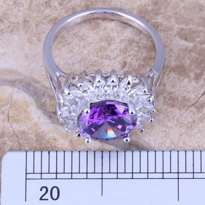 Noblest Purple&White Cubic Zirconia Flower Fashion Jewelry Women\'s Ring Size 6 / 7 / 9 R0817w