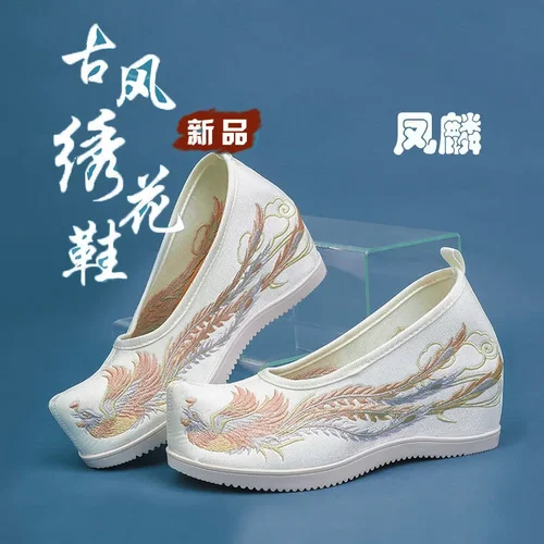 Imagen 2 del producto Zapatos Hanfu bordados a mano para mujer, zapatos planos de baile de boda chinos tradicionales, zapatos de lona de ópera de Beijing con patrón de Fénix