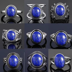 925 Sterling Silber natürlichen großen ovalen natürlichen Lapislazuli Ring für Frauen Männer Geschenk Vintage großen Ring Großhandel edlen Schmuck