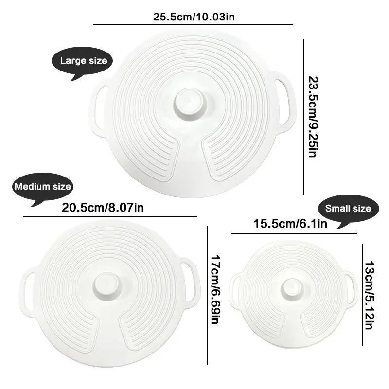 3Pcs Heat Resistant Silicone Lids With Double Handles Reusable Splatter Proof Covers for Bowls Plates and Pans Microwave Safe view 6
