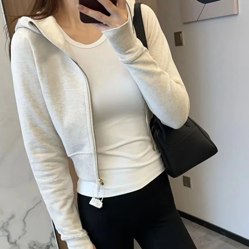 Women Oversized Hoodie Short Jackets No Fleece Sweatshirts Soft Thumbholes Leisure Sporty Coat