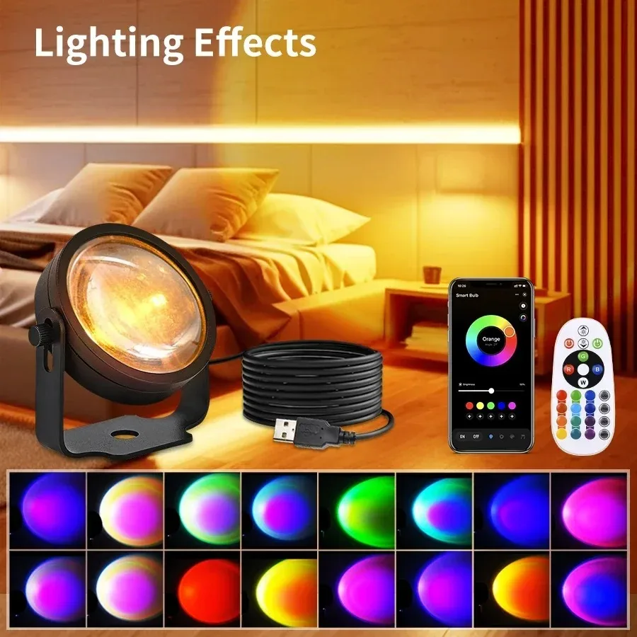 Tuya Smart Led Sunset Projector Lamp Smart Life App IR Remote Control RGB Atmosphere Spotlight Night Light for Party Photography