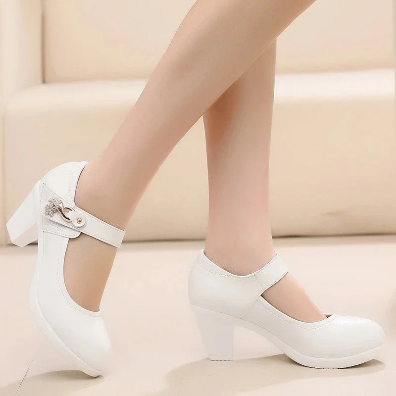 White High Heel Office Shoes Elegant Middle Heel Ladies Wedding Bride Shoes Women Pumps Small Plus Size 34 43Tacones Mujer