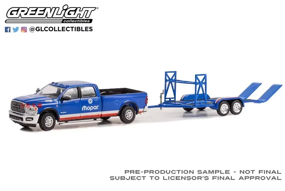 1:64 2020 Ram 2500 Laramie & Tandem Car Trailer Diecast Metal Alloy Model Car Toys For Gift Collection