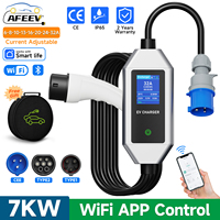 AFEEV 7KW 32A 1Phase Portable EV Charger with WiFi APP Control Type2/Type1 Electric Car Charger Wallbox EVSE Fast Charging Cable