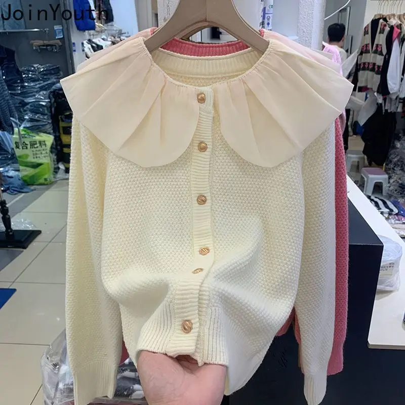 2023 donne Cardigan giacche Sueter Mujer dolce Peter Pan collare allentato Pull Femme moda coreano autunno inverno maglione lavorato a maglia top