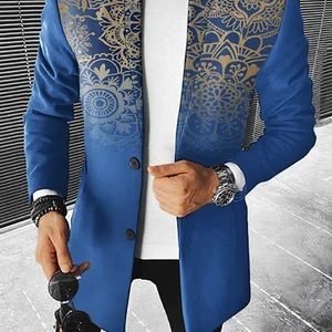 Herren Langer Herbst Blumendruckknopf Lapela Fashion Office Winterjacke 2023 Casual Nylon Mantel übergroße neue Deckmantel 10 Hauptverkaufsmantel Major Early Floral - №2