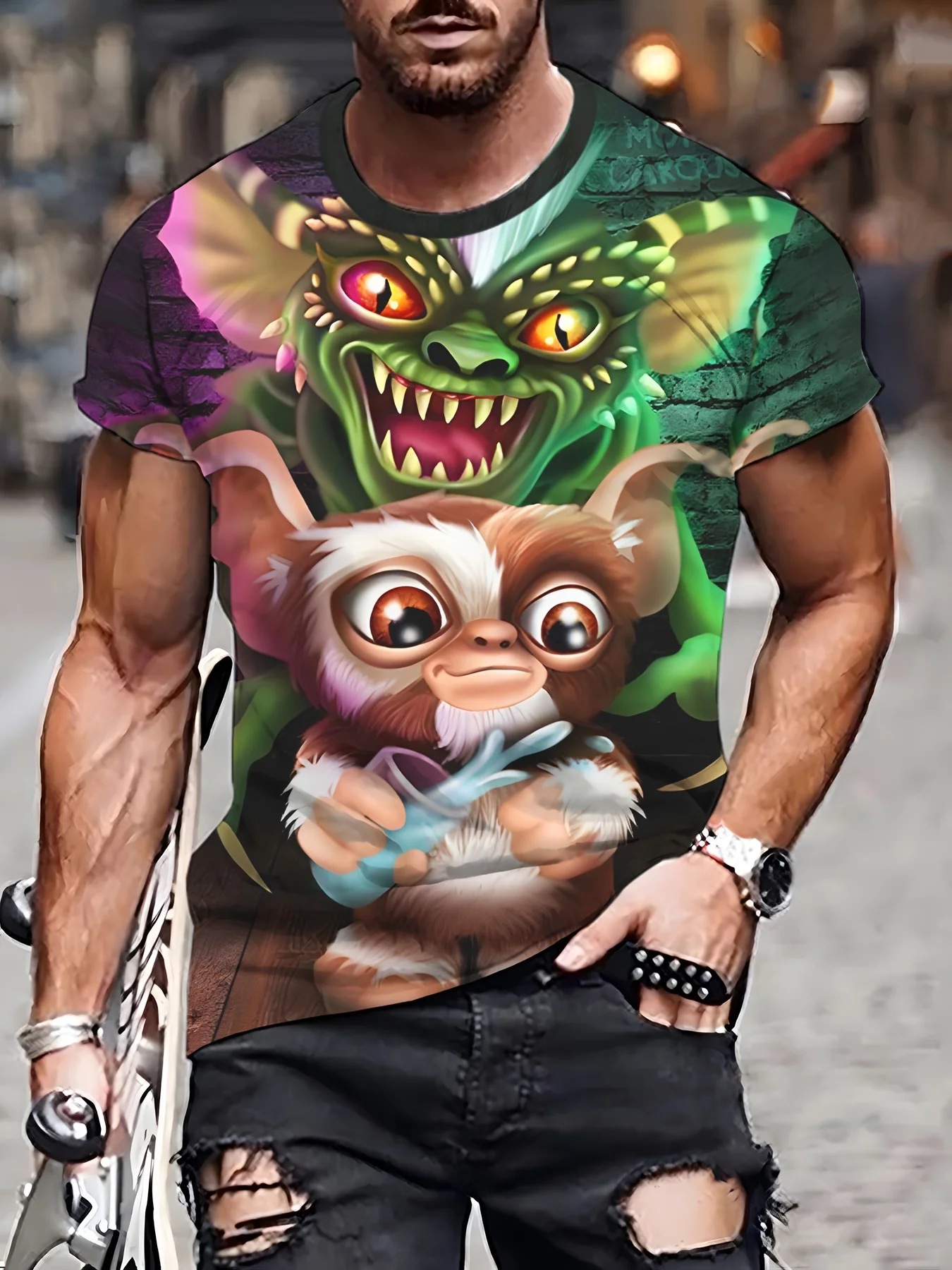 

Unisex 3D Digital Print Short Sleeve T-Shirt - Retro Arcade Pixel Art Design with Ghosts & Mushrooms, Black/Gray/Yellow,