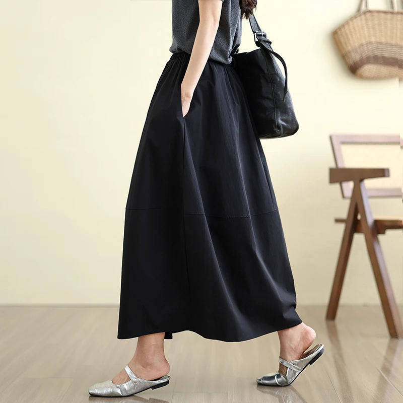 

Юбка-фонарь Bla, женская свободная эластичная талия, длина миди, пышная повседневная летняя юбка трапециевидной формы из смеси хлопка