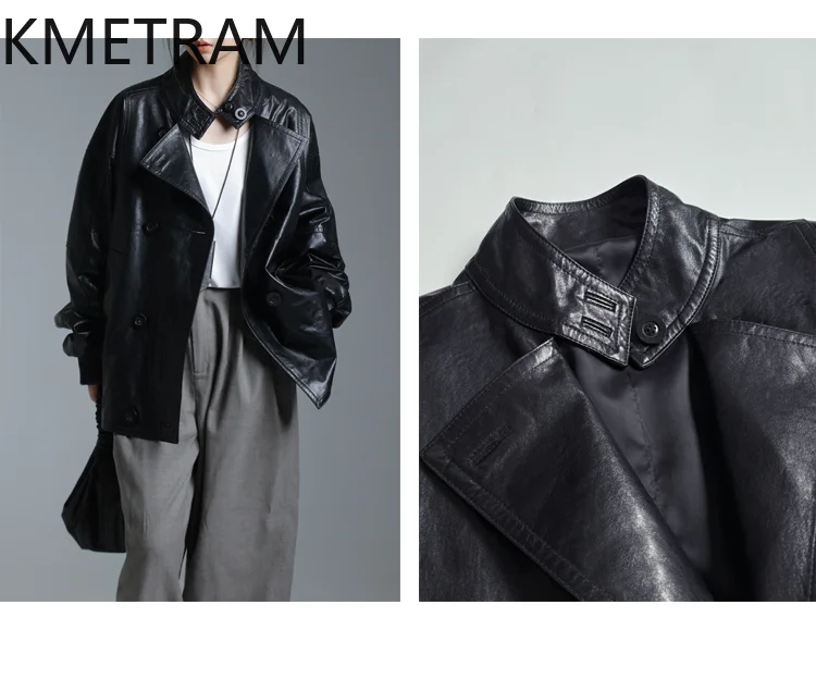 KMETRAM 100% Naturalna Skóra Owcza Damska Kurtka Skórzana Wysokiej Jakości Luźna Prawdziwa Skóra Zimowe Płaszcze 2025 Średniej Długości ropa mujer