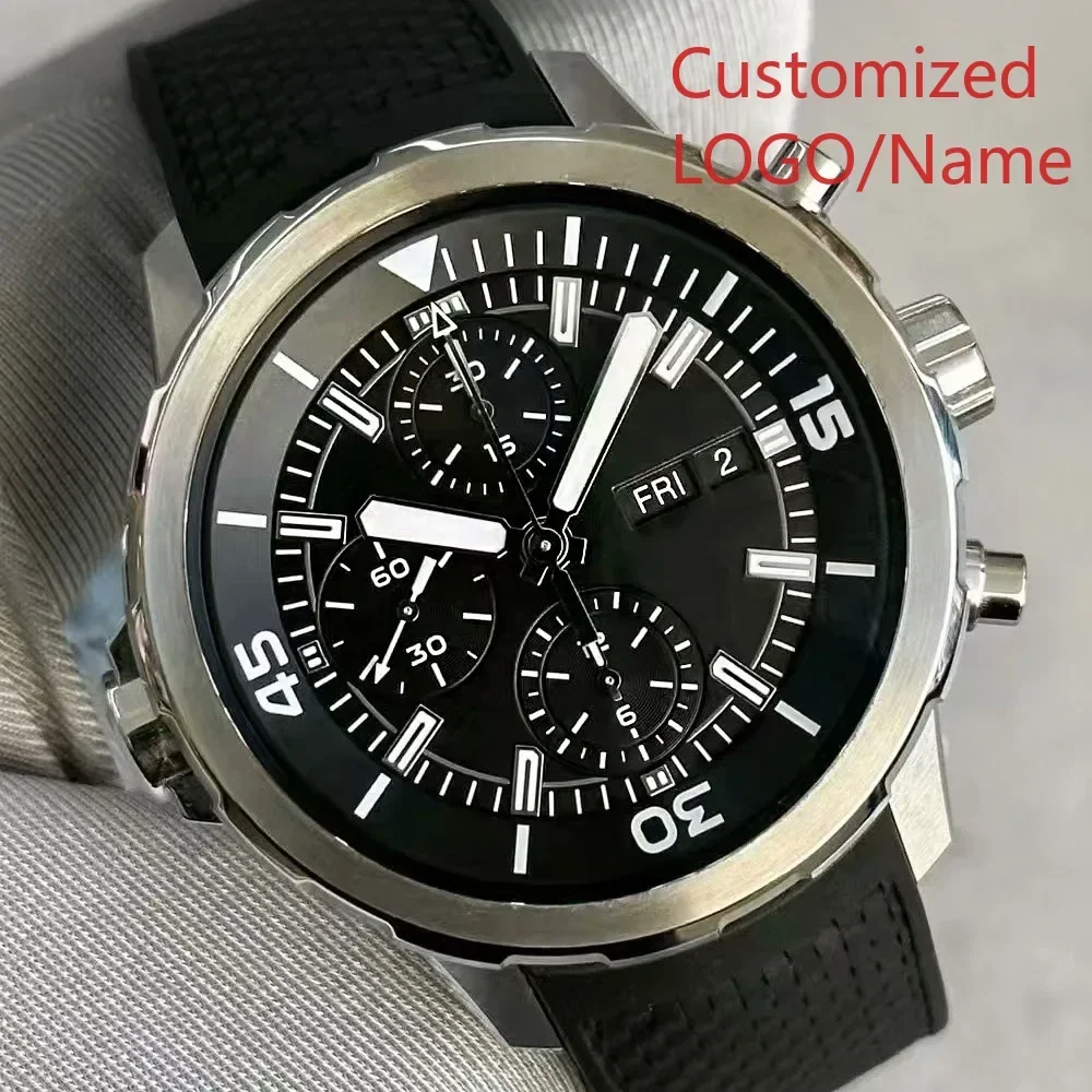 A88 Store  Men Chronograph VK63 Watch Aquatimer Watches Multifunctional Stainless Steel Black Blue Rubber Customized