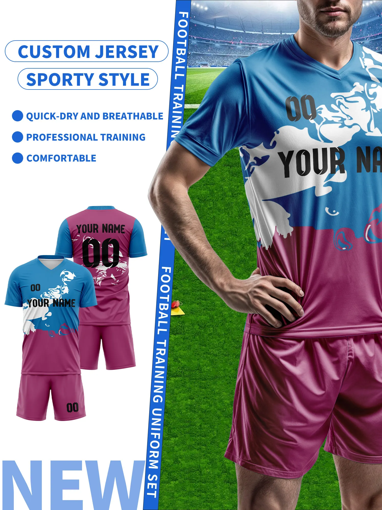 

2026 Men's and Women's Customized Name and Number Sports V-Neck Jerseys, Quick-Drying, Fashionable, Sublimation Technology