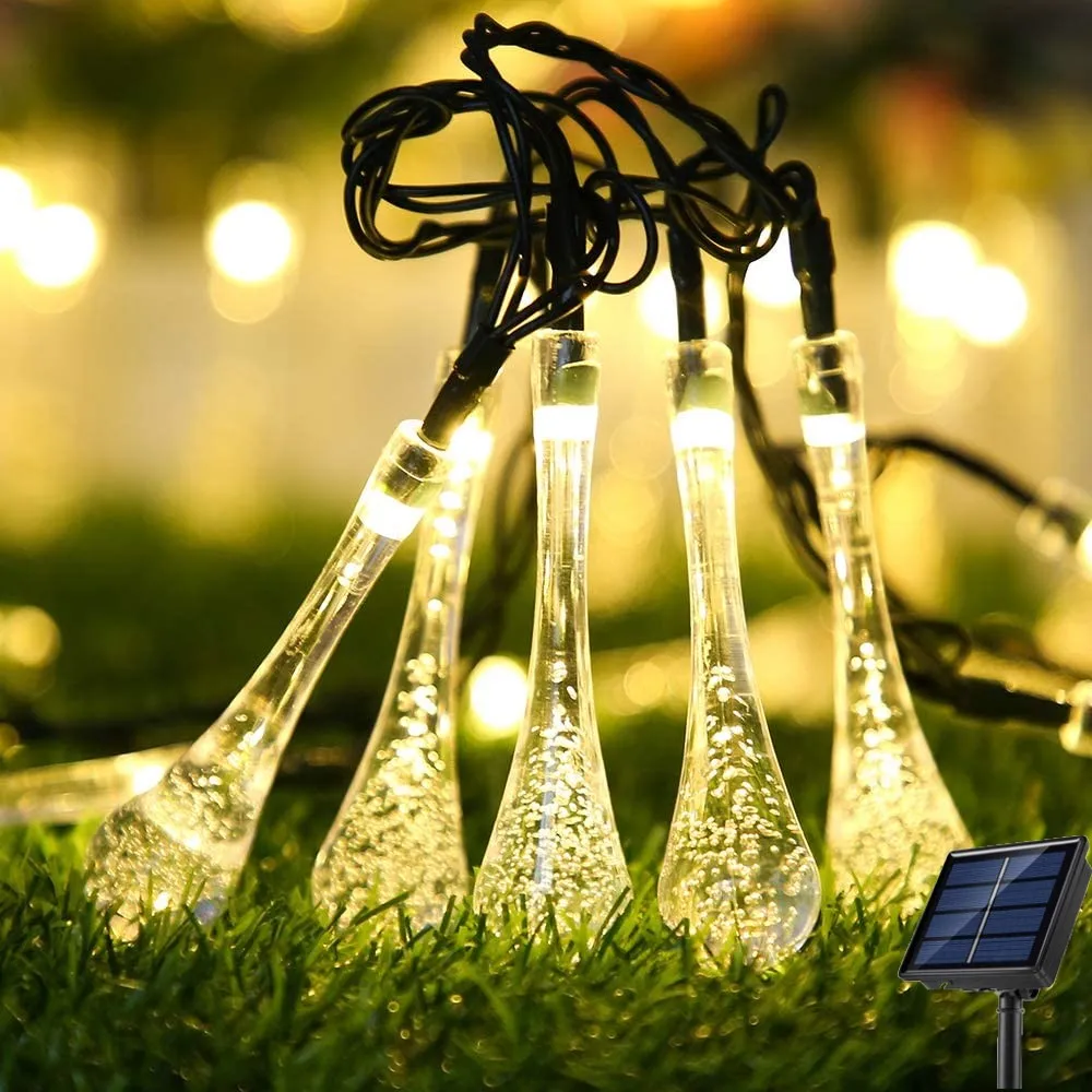 Guirnalda de luces Led solares para decoración navideña, 12M, 100Led, gota de agua, para Año Nuevo/boda/Navidad/fiesta