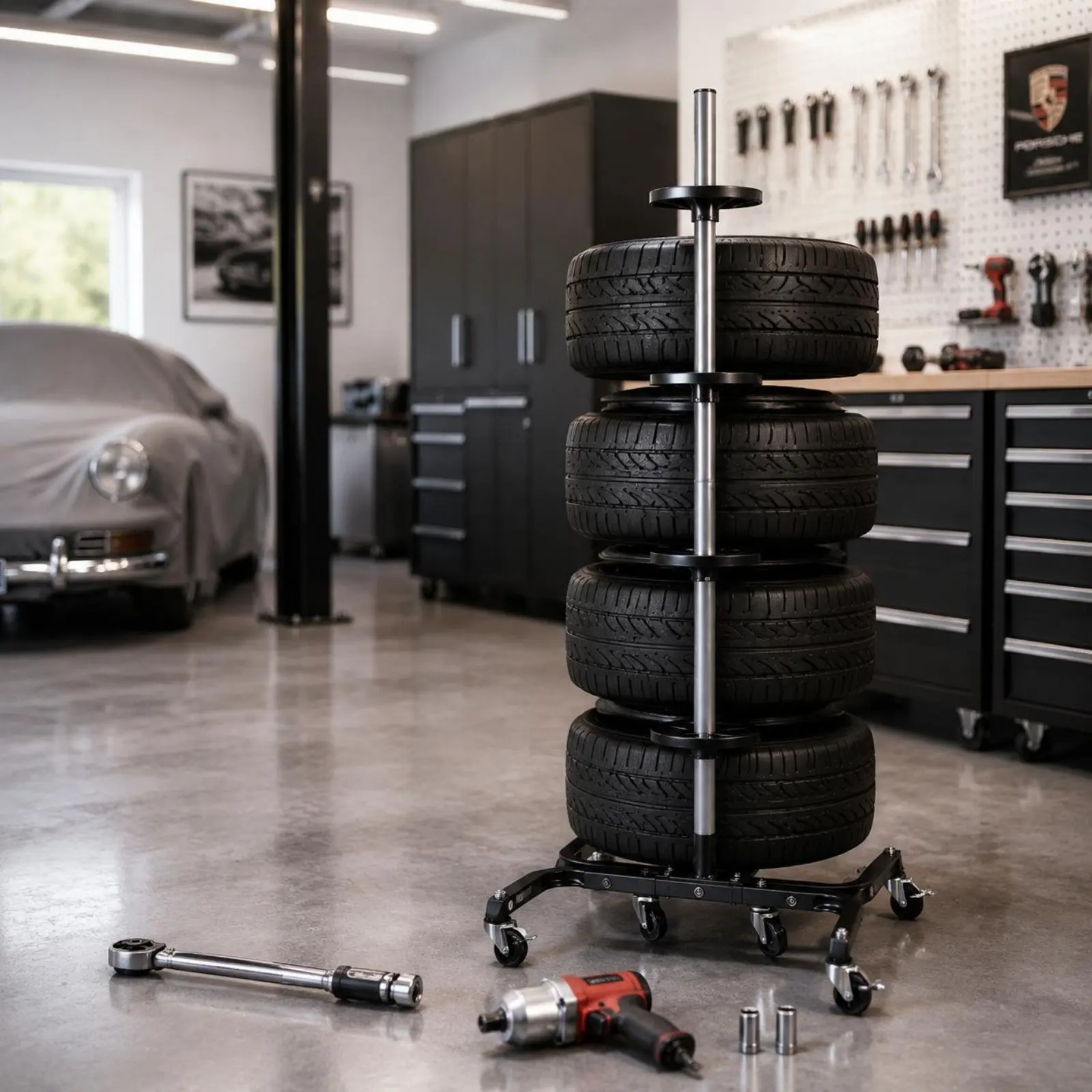 

Tire Storage Rack Space Saving Rolling Tire Rack Heavy Duty Rust-Resistant Coating for Car Owners, Workshop