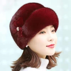 Fashion New Winter Bucket Hat Winter Warm Imitation Mink Fur Caps For Women Earflap Fisherman Earwarmer Hat Floral Basin Cap