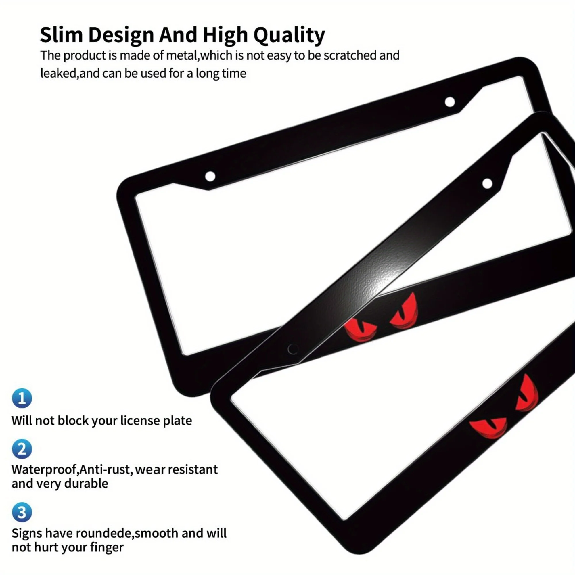 1pc Aluminum Personalized License Plate Frame, Black License Plate Frame, Eye Pattern Design, Staring with Red Eyes, Terrifying - view 5