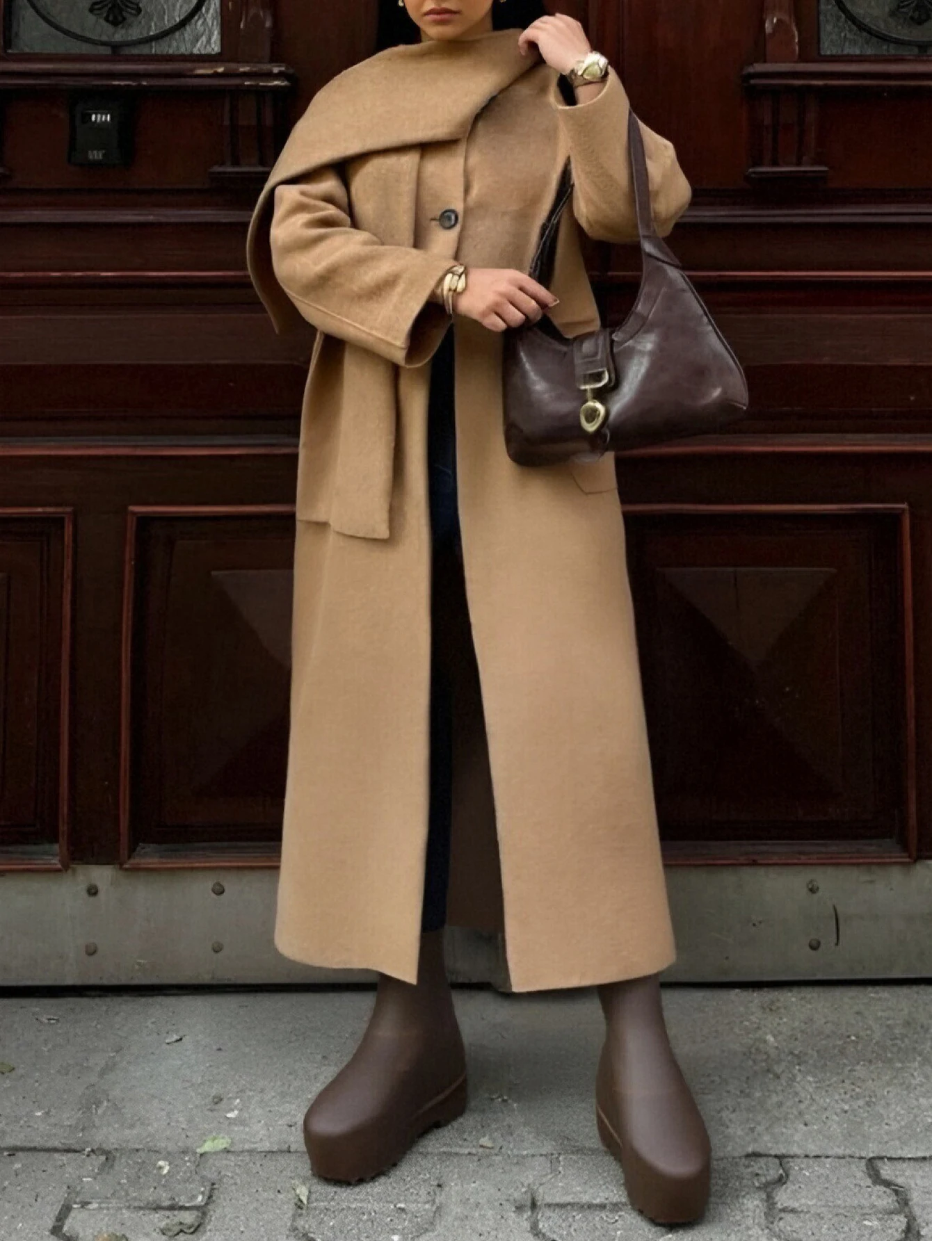 معطف نسائي شتوي أنيق بأكمام طويلة، أنيق مفتوح من الأمام، مريح في الشارع، نمط يومي