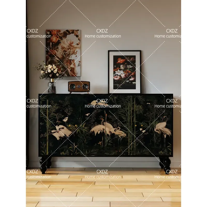 French Medieval New Chinese Style Solid Wood Locker Shoe Cabinet Side Storage Cabinet for Hotel Bed and Breakfast Restaurant