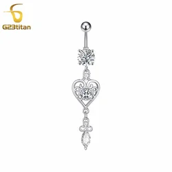 G23Titan Trendy Bohemen Hartvormige Hanger Zirkoon Navelpiercing 14G Chirurgisch Titanium Staal Body Piercing Navel Sieraden
