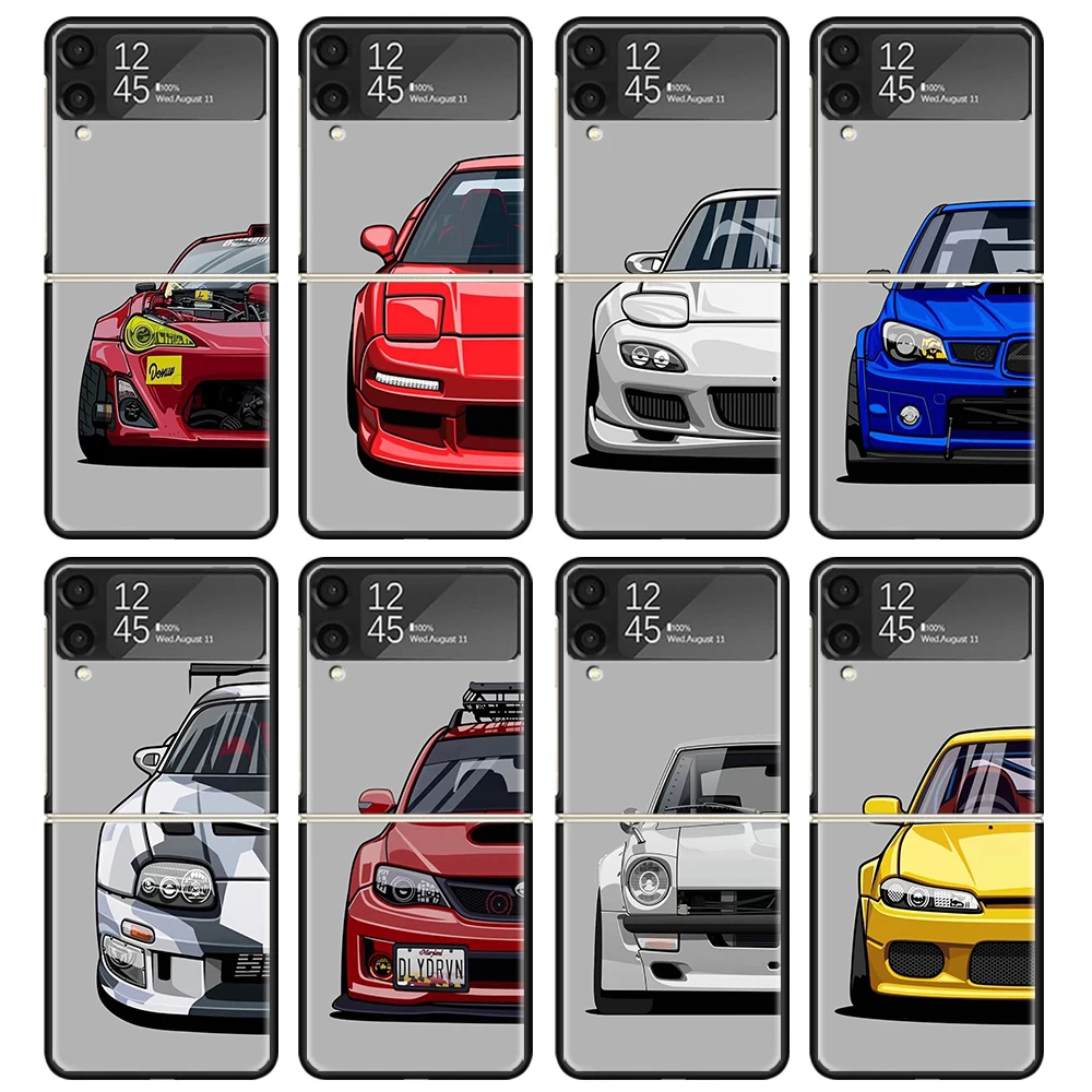 JDM Sports Cars Male Men Case For Samsung Galaxy Z Flip 4 5 3 z Flip5 Flip4 5G Hard Phone Cover Flip3 Split Folding Black Plasti