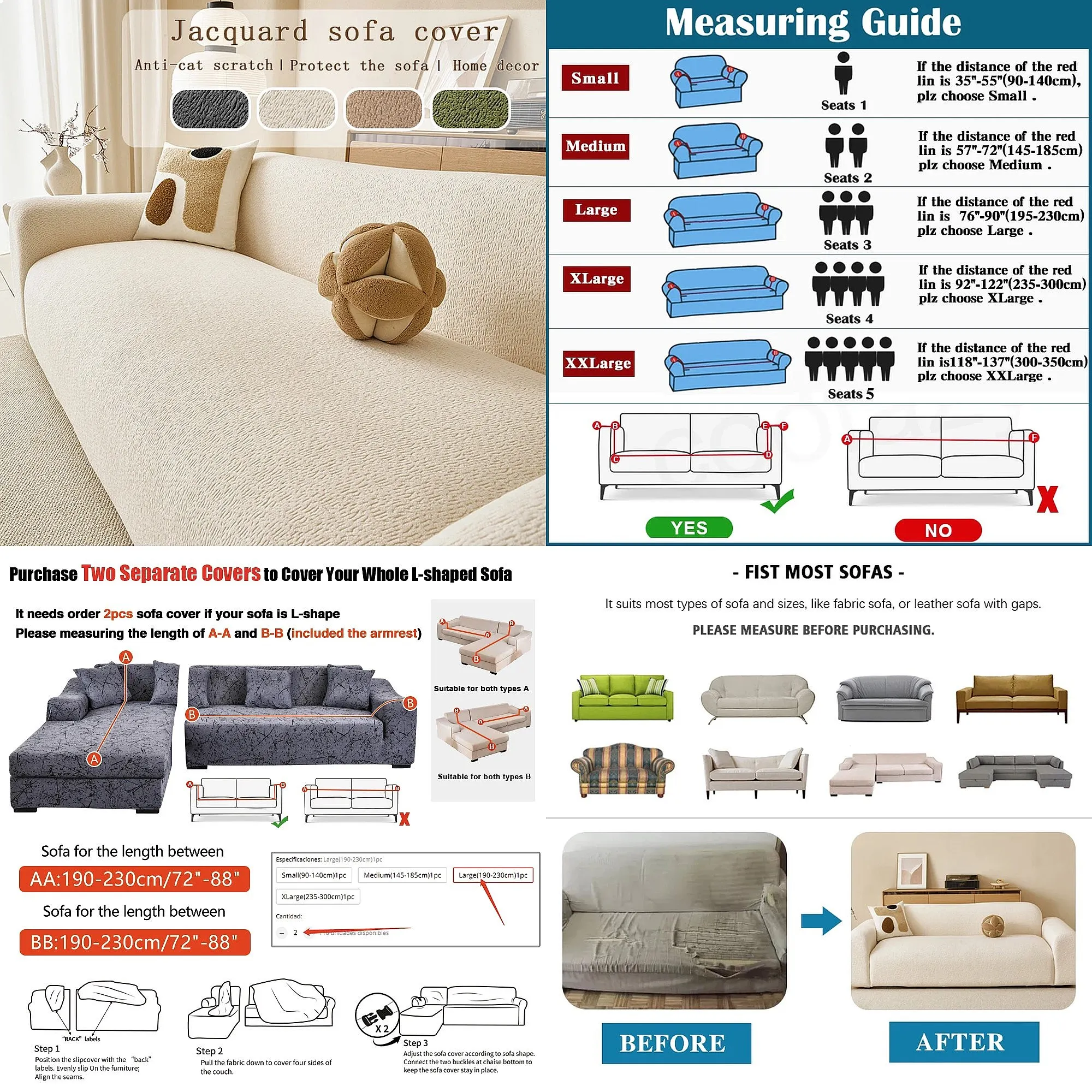 Jacquard Sofa Slipcover Non-slip Stretch Sofa Covers for Living Room Couch Cover Furniture Protector Suitable for All Seasons