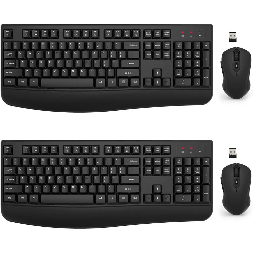 2.4G Ergonomic Full-Size Keyboard and Adjustable DPI Wireless Mouse Combo for PC and Laptop (2-Pack)