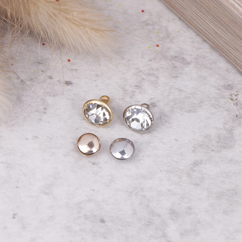 Crystals Glass Rhinestone Rivets Diamond Studs Rapid Rivets For Leather Craft DIY 100Sets 8mm