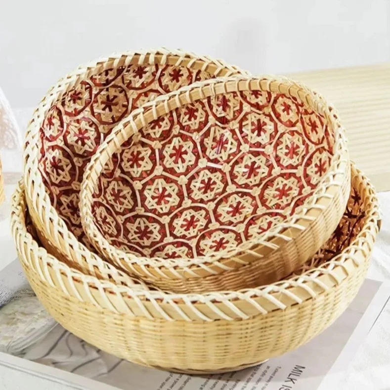

Hand woven flower bamboo dustpan Mantou storage basket, vegetable washing and rice washing basket, fruit basket small baskets
