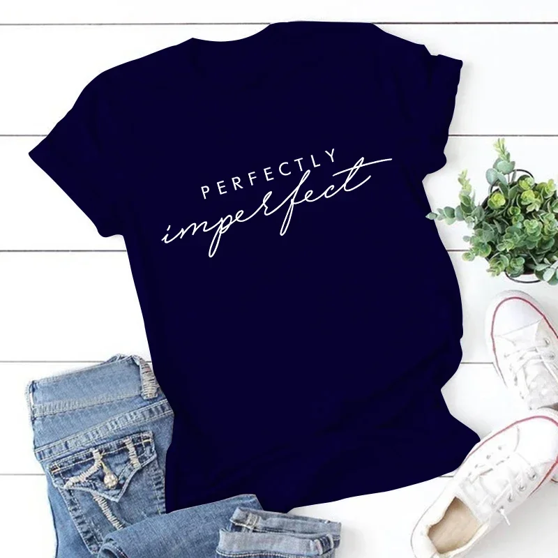 Men Women's Fashion Casual Perfectly Imperfect Letter Printed Funny Short Sleeves T Shirt Tops 2024 y2k top  women t shirt