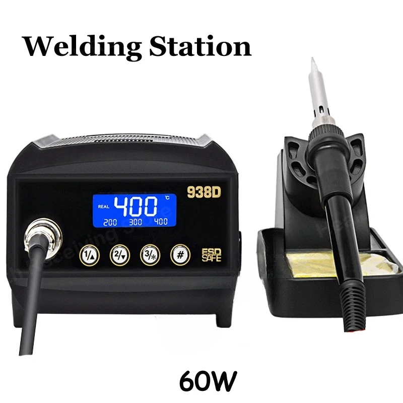 60W Welding Station Digital Anti-Static Soldering Station Thermo-Control Electric Soldering Irons with LCD Display AT938D