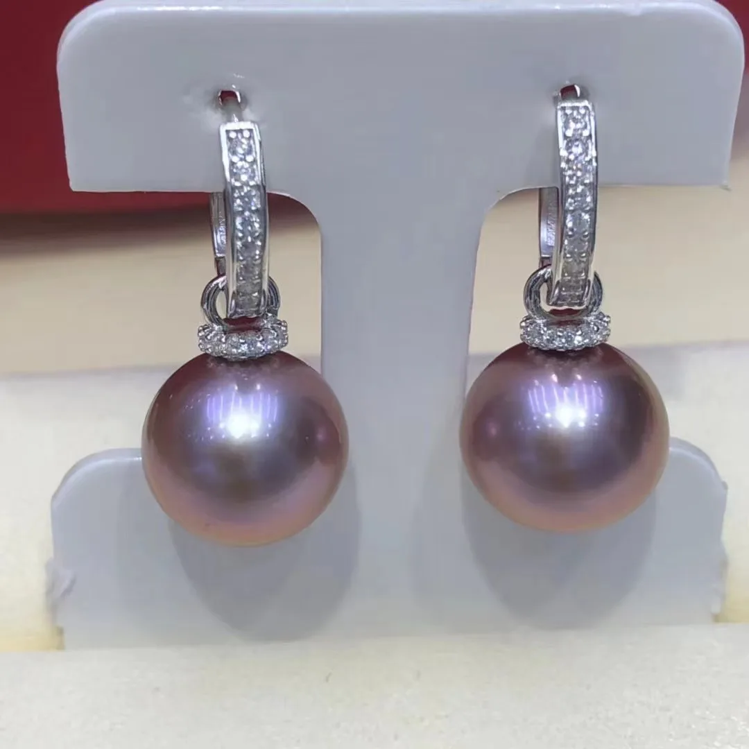 

Серьги из натурального жемчуга AAAA10-11 мм, модные цирконы, инкрустированные круглыми фиолетовыми жемчужными серьгами Южного моря 925s